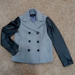 Ann Taylor double breasted jacket with leather sleeves